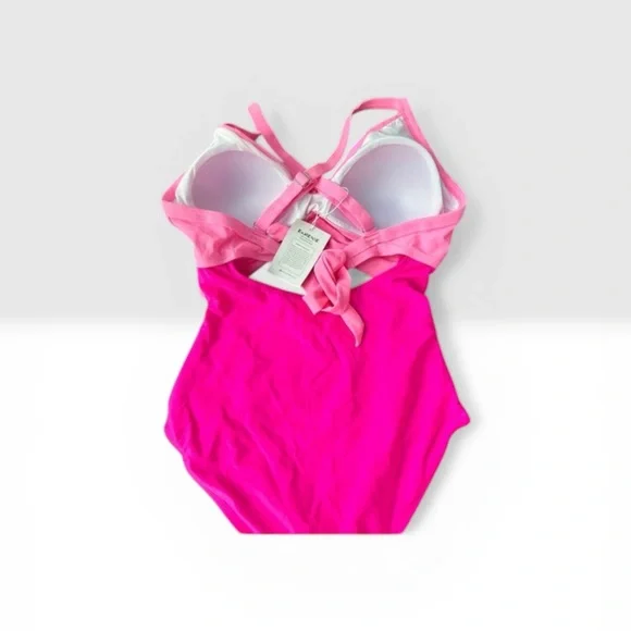Eomenie Pink Neon Cutout One Piece Swimsuit Halter Tie Back M - Picture 3 of 5